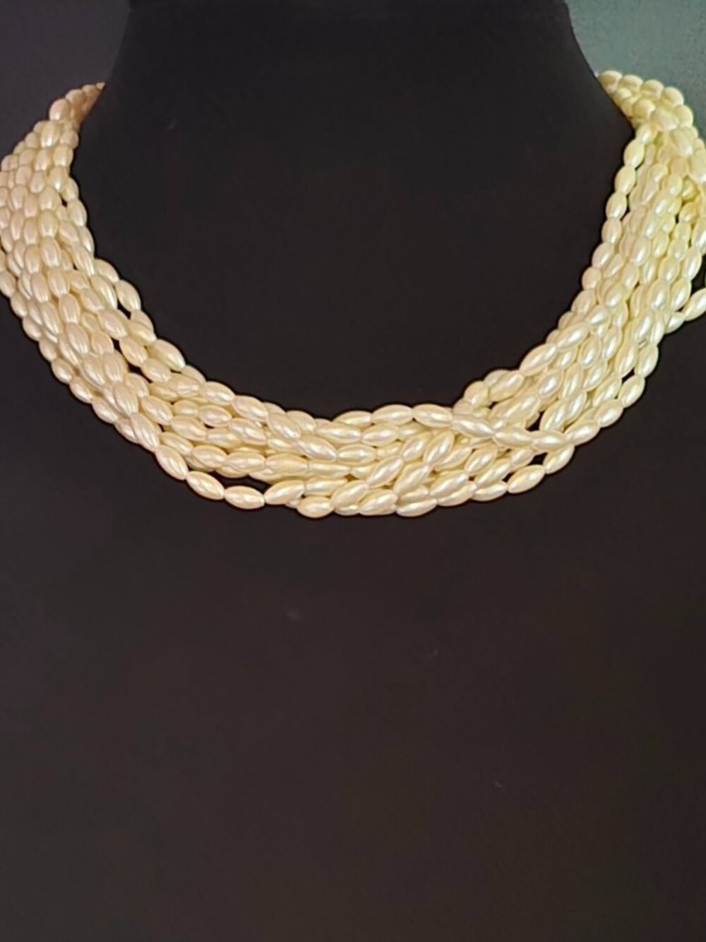 Lovely Vintage Signed Carolee Multistrand Faux Seed Pearl and Gold Tone Necklace